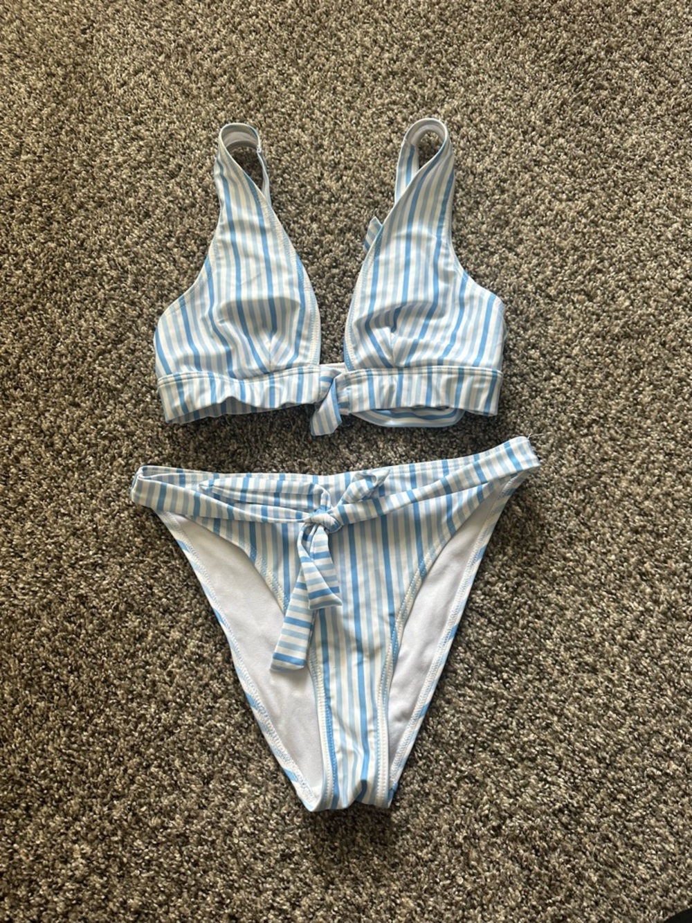 Blue & White Striped Tie-Front Bikini Set